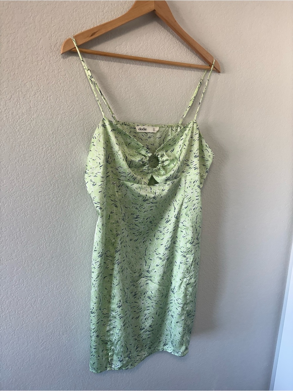 Elodie Green Satin Mini Dress XL Ruched Keyhole Slip Dress Spaghetti Strap Y2K